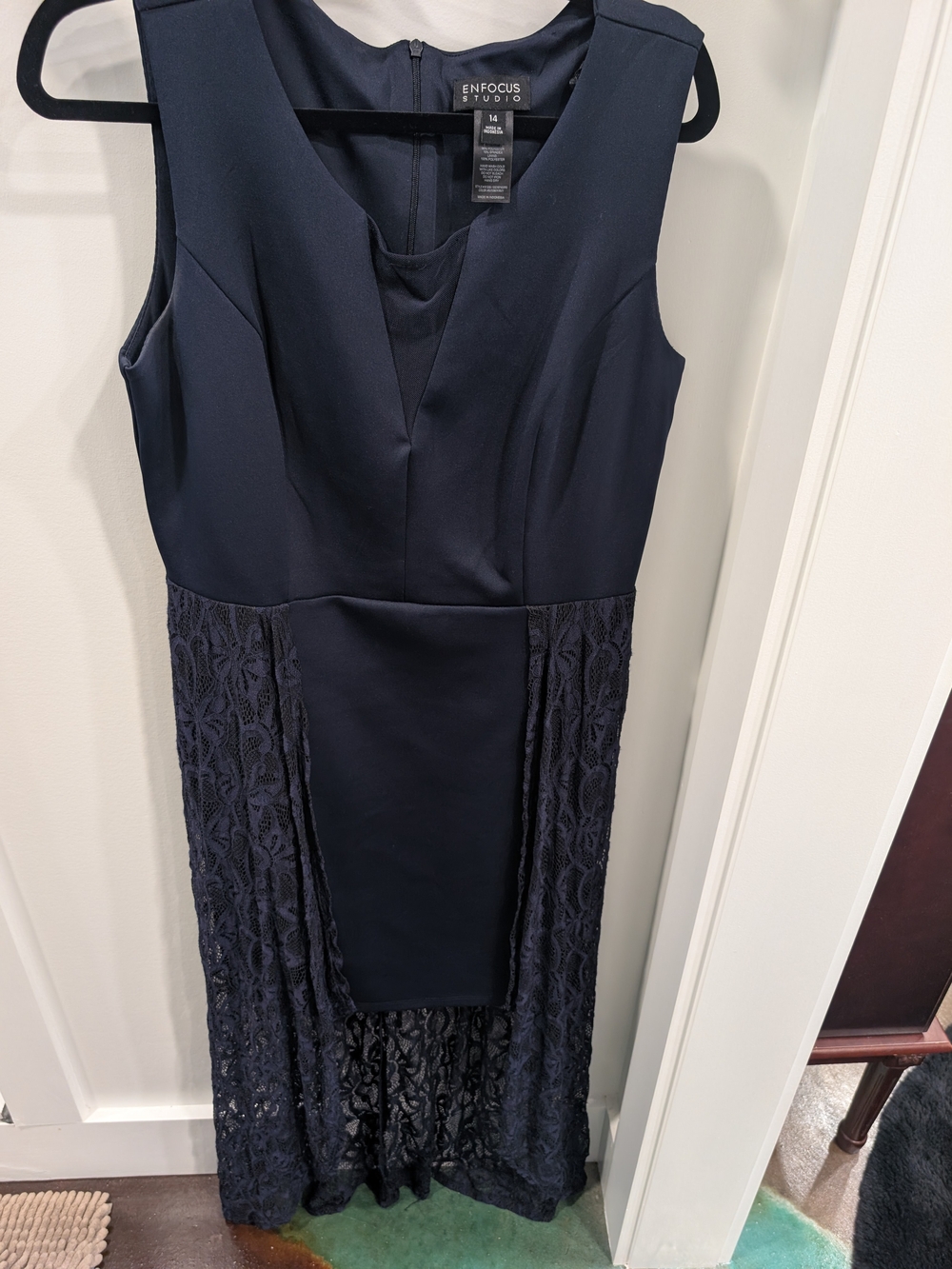Enfocus Studio Navy Lace Panel Sleeveless Dress